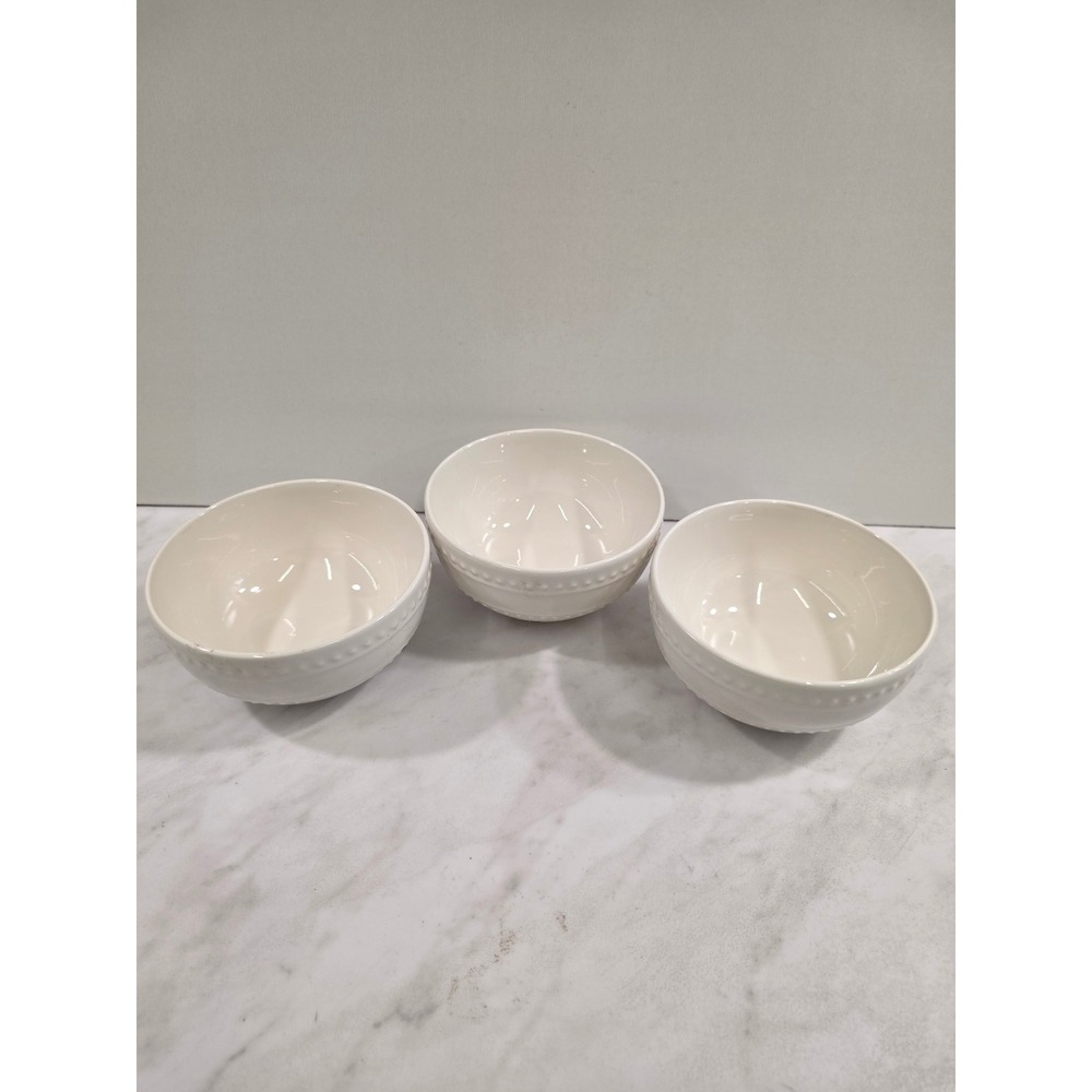 Farmhouse Cottagecore Cereal Bowls Set of 3 Beaded Maison Neuve Cream